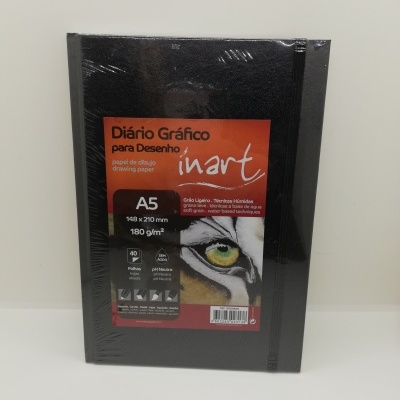 Caderno de desenho inart Diário Gráfico A5 com capa preta e etiqueta colorida