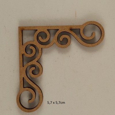 Canto decorativo em madeira MDF com arabescos, 5,7 x 5,7 cm