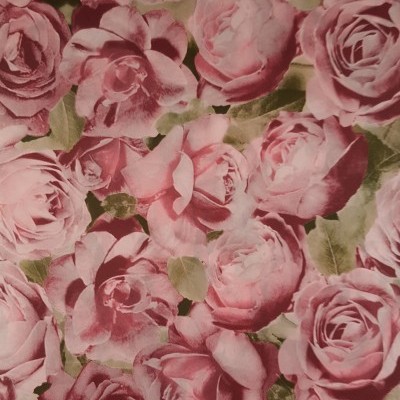 Padrão floral com rosas rosa e folhas verdes