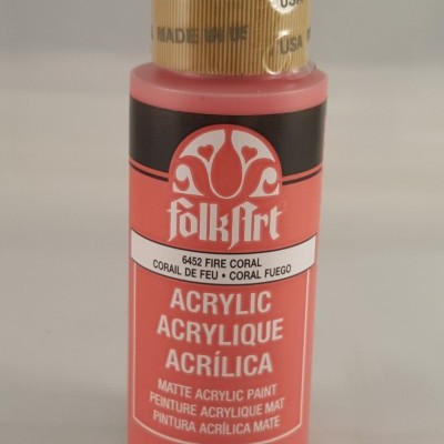 Frasco de tinta acrílica fosca FolkArt Fire Coral de 59 ml com tampa dourada