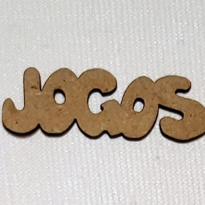 Palavra em madeira 'JOGOS' sobre fundo branco texturizado