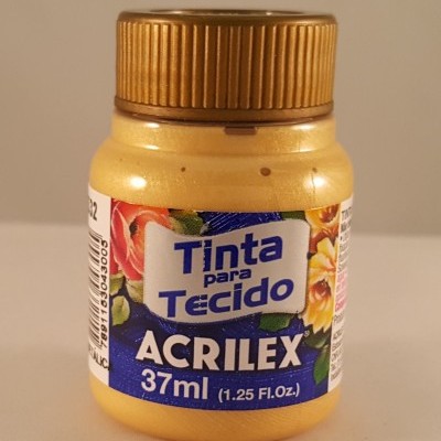 Frasco de tinta para tecido Acrilex dourada 37ml
