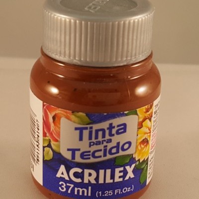 Frasco de tinta para tecido Acrilex 37ml com tampa prateada e rótulo azul com flores