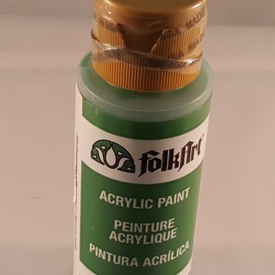 Frasco de tinta acrílica verde FolkArt com tampa dourada