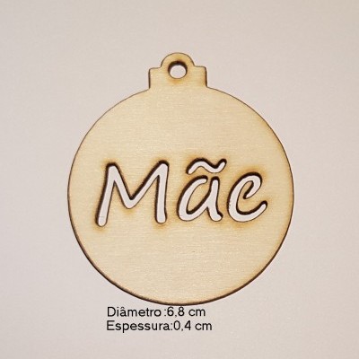 Ornamento redondo de madeira com texto Mãe