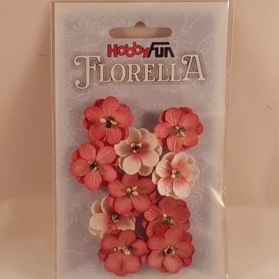 Pacote de flores decorativas rosa e branco da marca Hobby Fun Florella em embalagem transparente