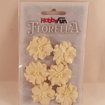 Flores decorativas de papel amarelo claro em embalagem Hobby Fun Florella