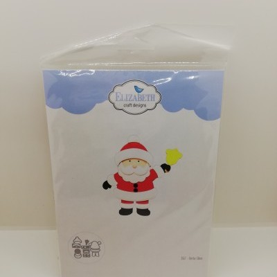 Embalagem de produto com ilustração de Pai Natal e logo ELIZABETH craft designs