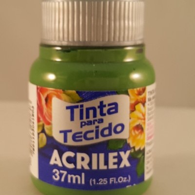 Frasco verde de tinta para tecido Acrilex 37ml com tampa prateada
