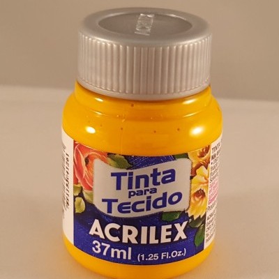 Frasco amarelo de tinta para tecido Acrilex de 37 ml