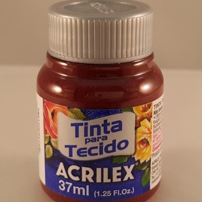 Frasco de tinta para tecido Acrilex vermelho com tampa prateada