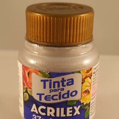 Frasco de tinta para tecido acrílica prata da Acrilex com tampa dourada