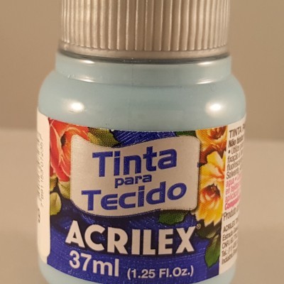 Frasco de tinta para tecido Acrilex azul claro 37ml com tampa prateada