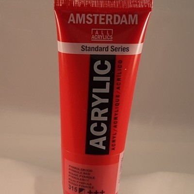 Tubo de tinta acrílica vermelha Amsterdam Standard Series com texto e código 315