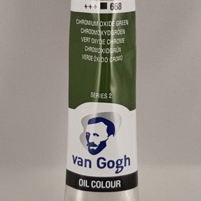 Tubo metálico de tinta óleo cor verde óxido cromo da Van Gogh com tampa cinzenta