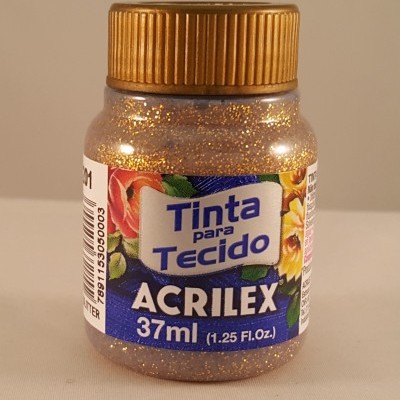Frasco pequeno de tinta para tecido dourada da Acrilex