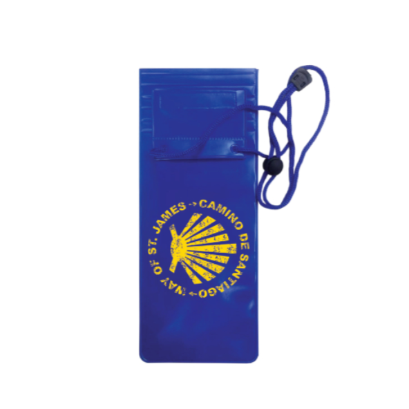 Porta Credencial (multiusos, com cordão) Estojo azul com concha amarela e cordão azul para transporte