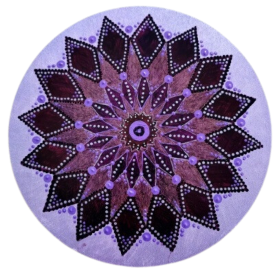 Tapete redondo mandala em tons de roxo com padrão pontilhado