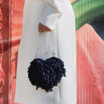 Le Coeur Handcrafted Bag with Metal Handle - Blue