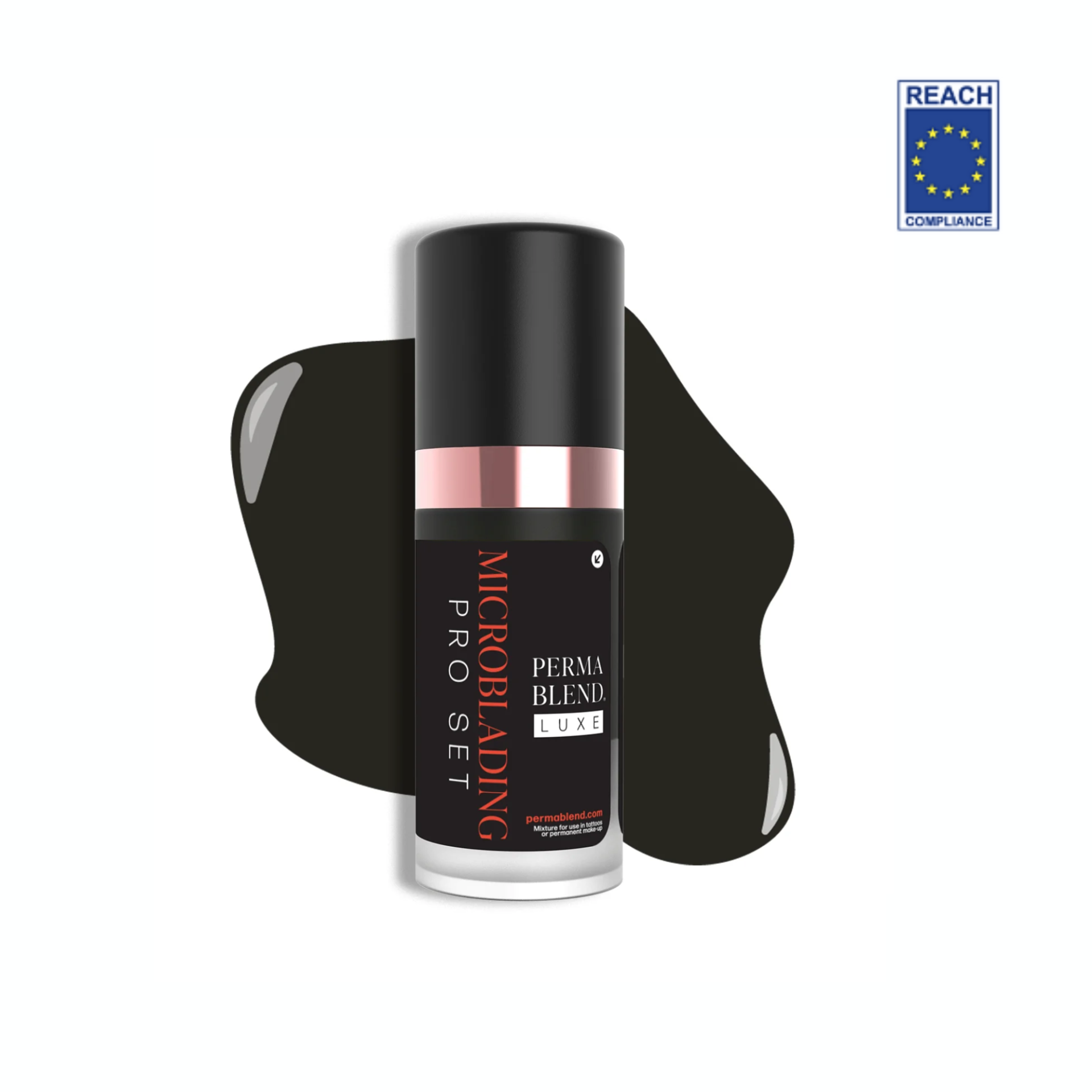 Pigmento Perma Blend Luxe PMU All Night Long - 10ML Frasco de produto para microblading preto com tampa preta e detalhes em cobre