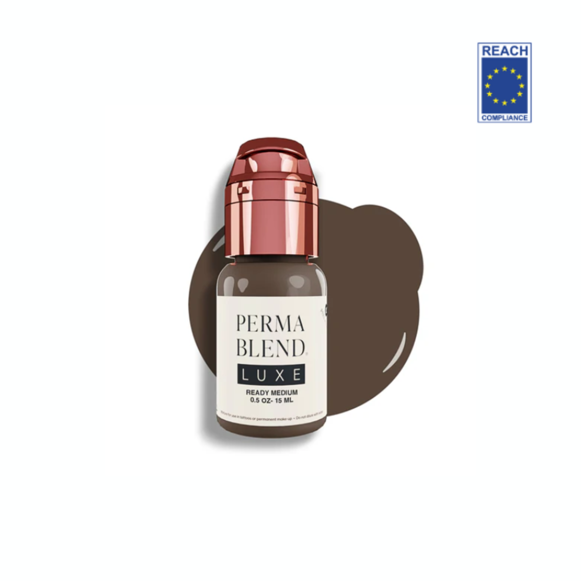 Pigmento Perma Blend Luxe 15ml - Ready Medium Frasco de cosmético PERMA BLEND LUXE com tampa bronze e selo REACH COMPLIANCE
