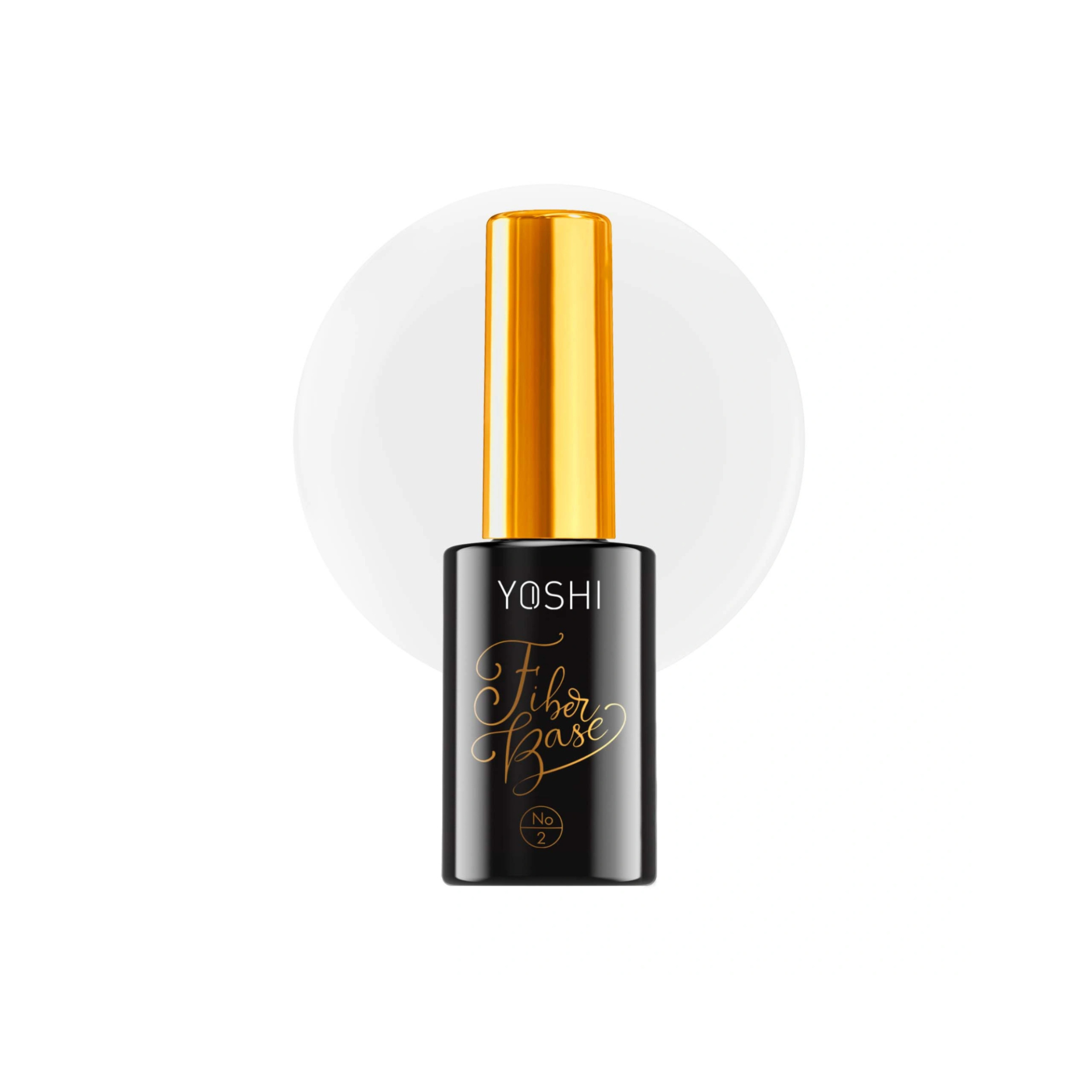 Yoshi Fiber Base - Nº 2 Frasco preto de verniz para unhas com tampa dourada e texto dourado