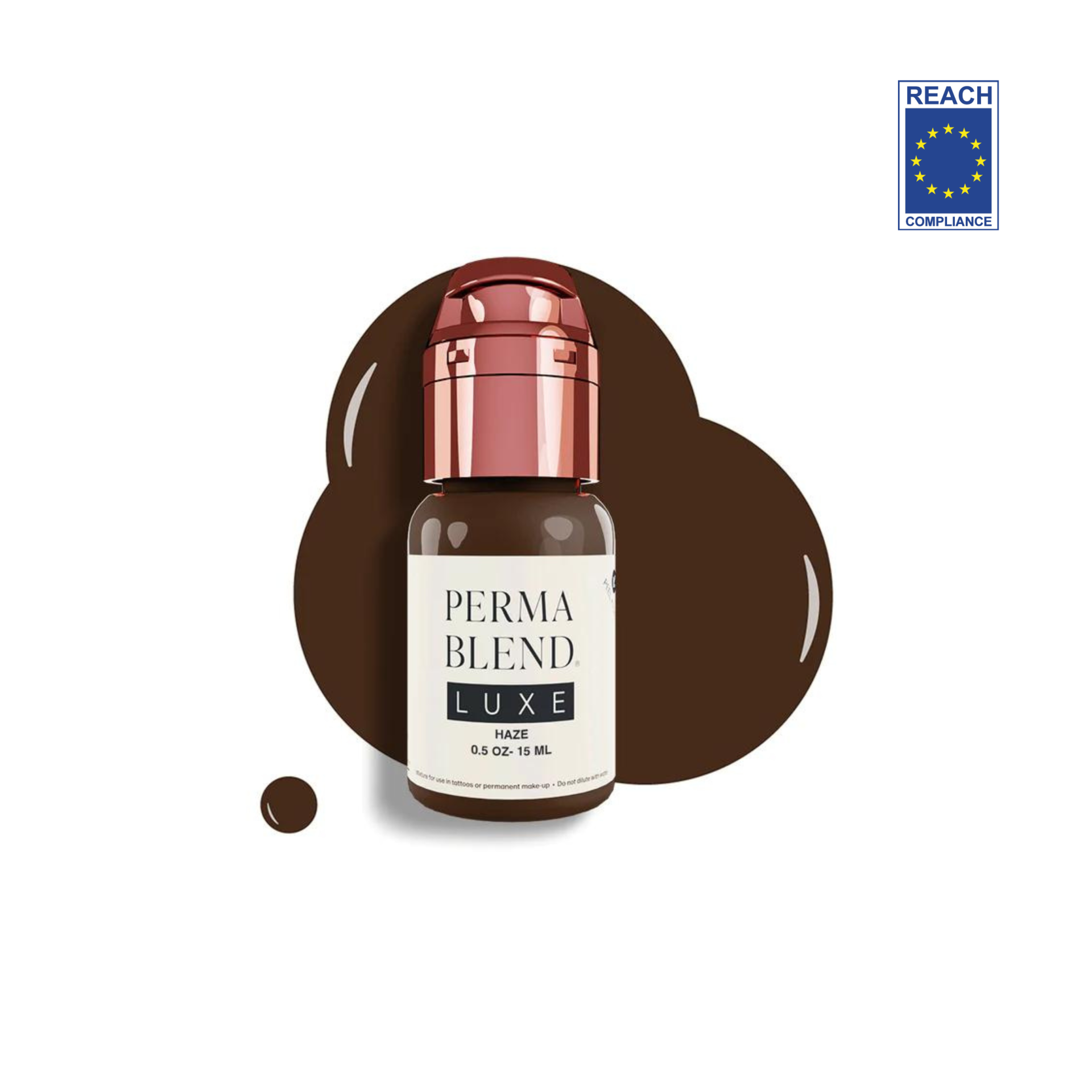 Pigmento Labial Perma Blend Luxe 15ml - Haze Frasco pequeno de cor marrom com tampa rosada e etiqueta branca sobre fundo castanho