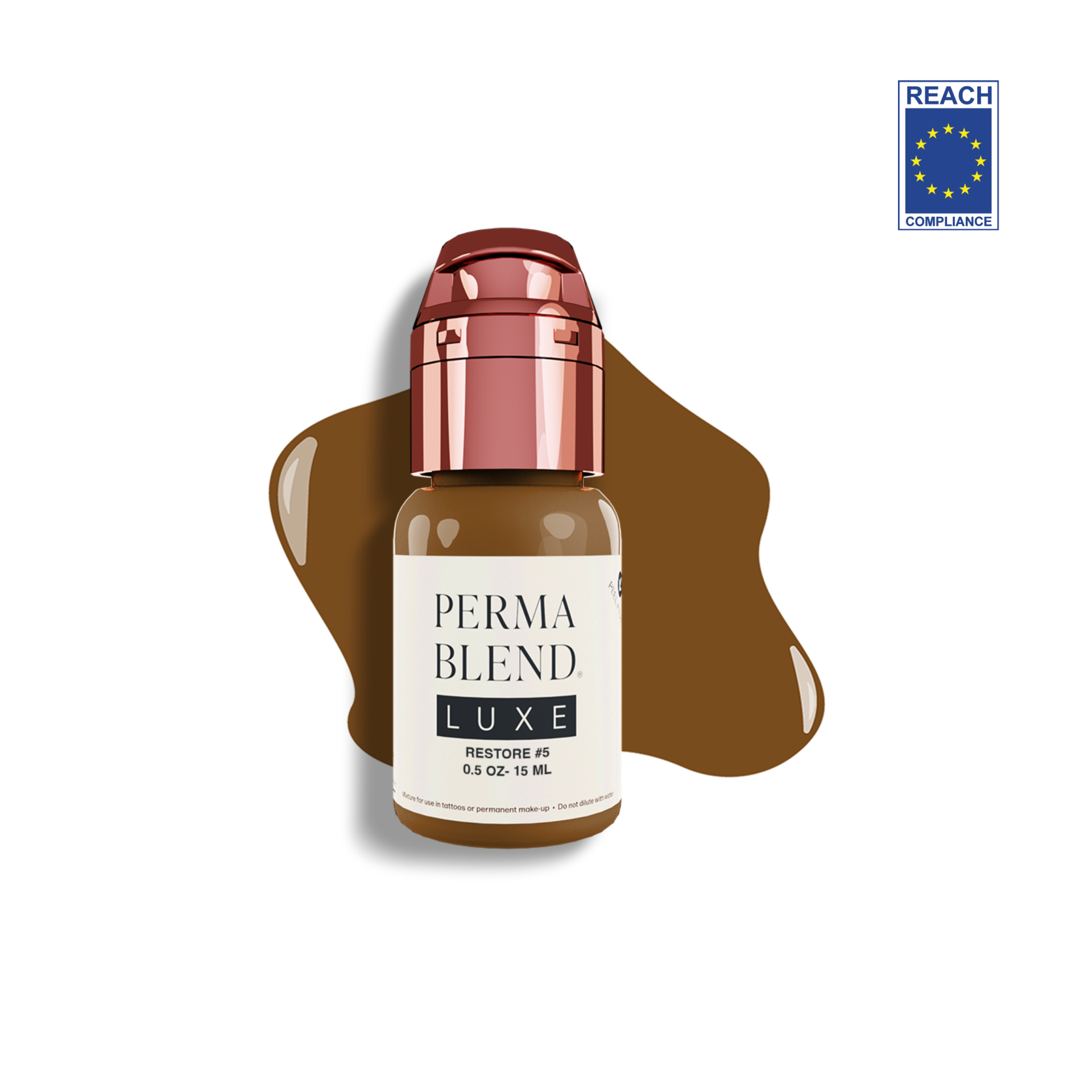 Pigmento Tattoo Perma Blend Luxe 15ml - Restore 5 Frasco pequeno de tinta castanha para maquiagem com tampa rosa