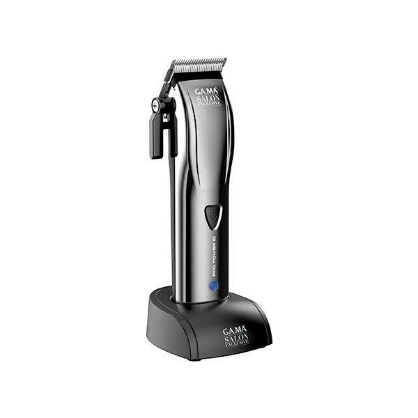 GA.MA- Máquina de Corte Pro Power 10 Cordless Clipper Maquina de cortar cabelo metálica prateada com suporte de carregamento preto