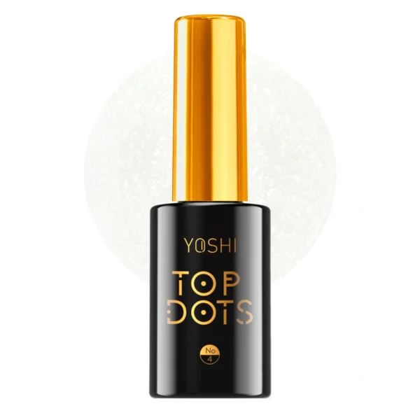 Yoshi Top Dots Nº 4 - White Matte Frasco de cosmética preto com tampa dourada e texto dourado