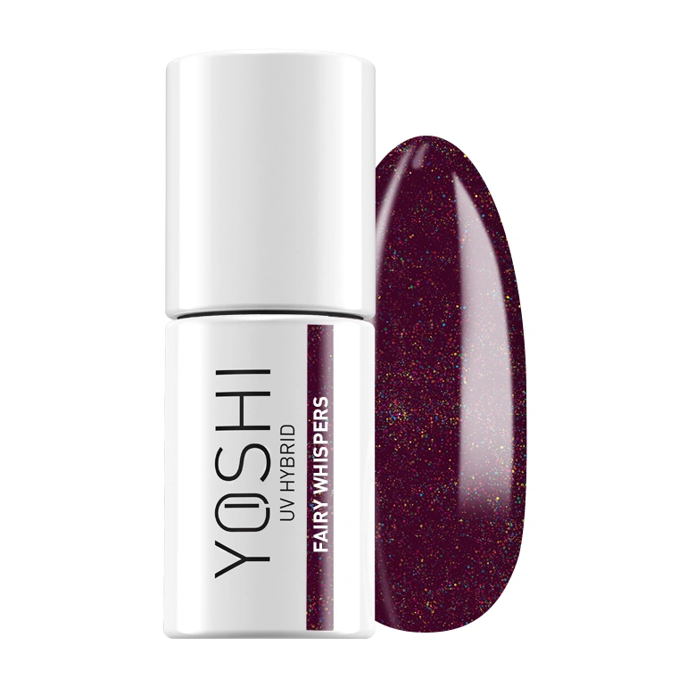 Verniz Yoshi Fairy Whispers - 625 Verniz de unhas UV Hybrid YOSHI Fairy Whispers e amostra da cor