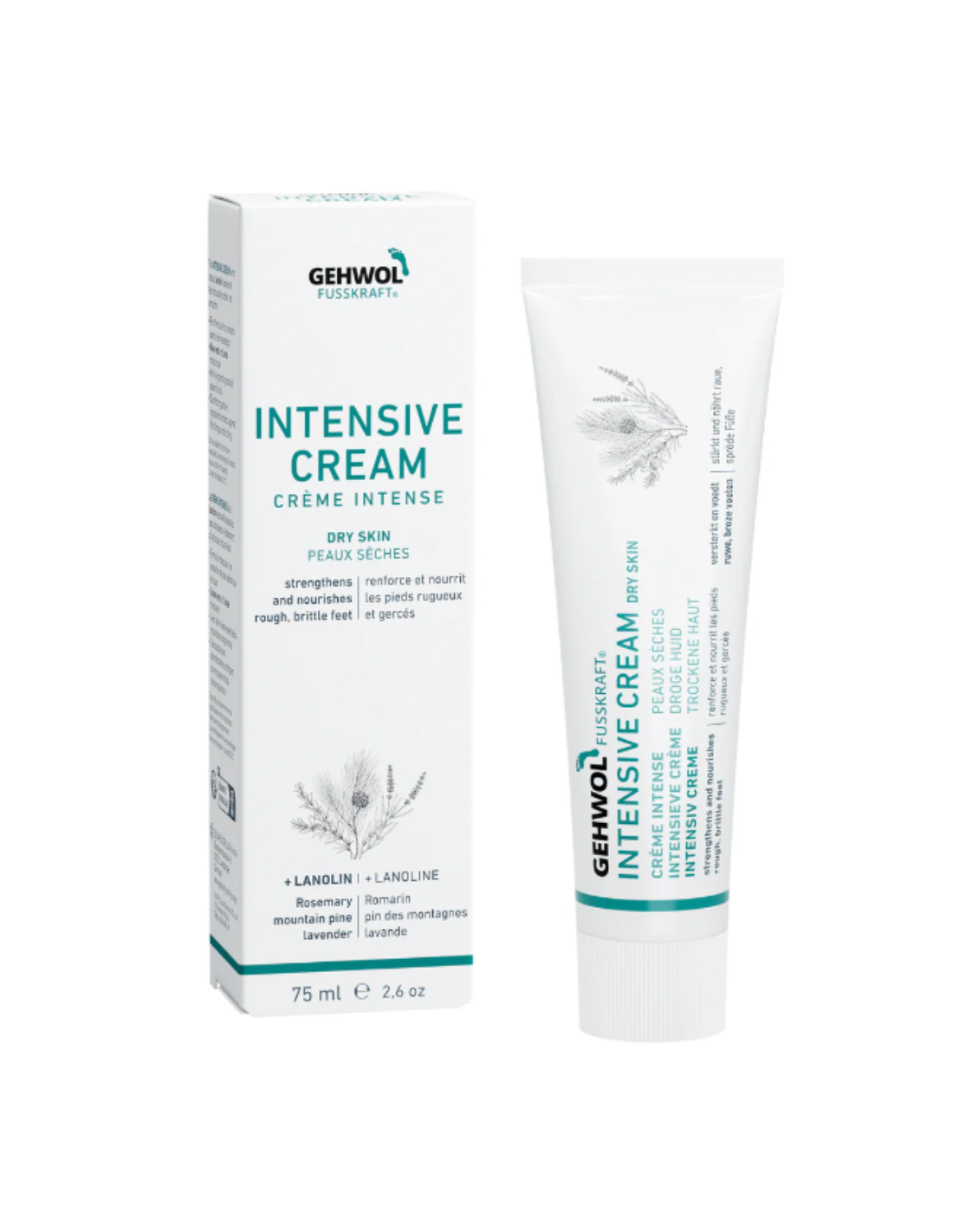 Gehwol Fusskraft Intensive Cream 125ml Creme intensivo GEHWOL FUSSKRAFT para pele seca em embalagem branca com texto azul e preto