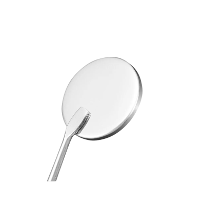 Espelho redondo de mão com suporte metálico prateado