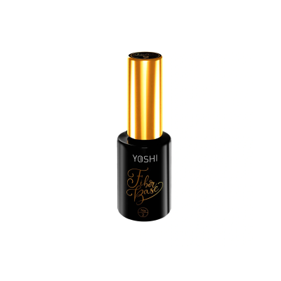 Frasco de verniz para unhas YOSHI Fiber Base com tampa dourada e corpo preto
