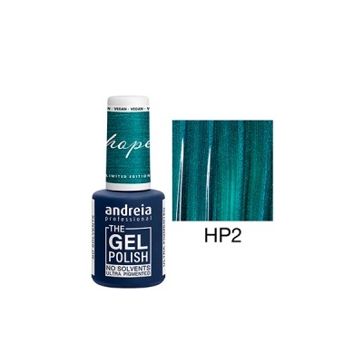 Frasco de verniz gel azul esverdeado metalizado Andreia Professional HP2