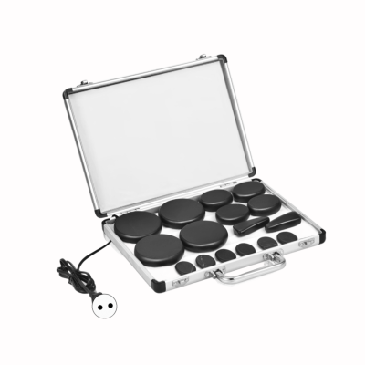 Estojo com discos negros de diferentes tamanhos e cabo eléctrico