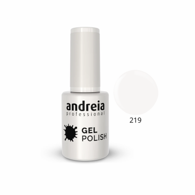 Frasco de verniz gel branco Andreia Professional com identificação 219