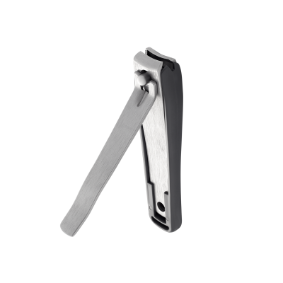 Corta-unhas aço inoxidável com alavanca dobrável e base preta