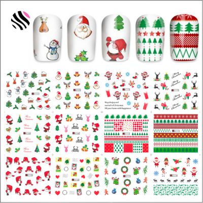 Autocolantes de unhas natalícios com desenhos festivos e padrões coloridos