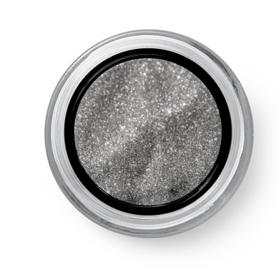 Frasco aberto com glitter prateado