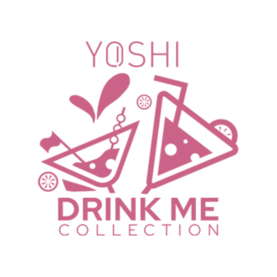 Logótipo cor-de-rosa Drink Me Collection com cocktails e texto YOSHI