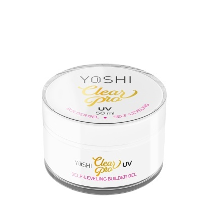 Frasco de gel de construção para unhas YOSHI Clear Pro UV 50 ml branco com tampa transparente