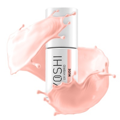 Frasco branco de verniz UV híbrido cor nude com manchas da cor ao redor