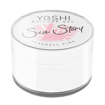 Pote de gel construtor YOSHI Builder Gel Seashell Pink com desenho de coral rosa