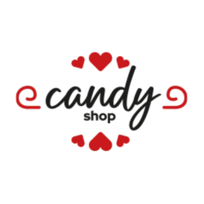 Logótipo da candy shop com corações vermelhos