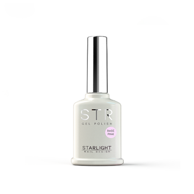 Frasco de verniz de gel STR base rosa com tampa prateada