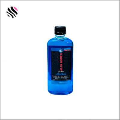 Frasco azul de loção pós-barba TRA LOOKS