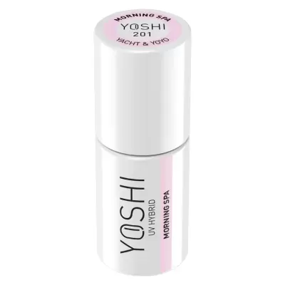 Frasco branco de verniz de unhas YOSHI UV HYBRID MORNING SPA