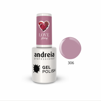 Frasco de verniz gel Andreia Professional com tampa rosa decorada e amostra de cor