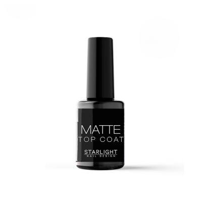 Frasco preto de verniz para unhas matte top coat com texto branco